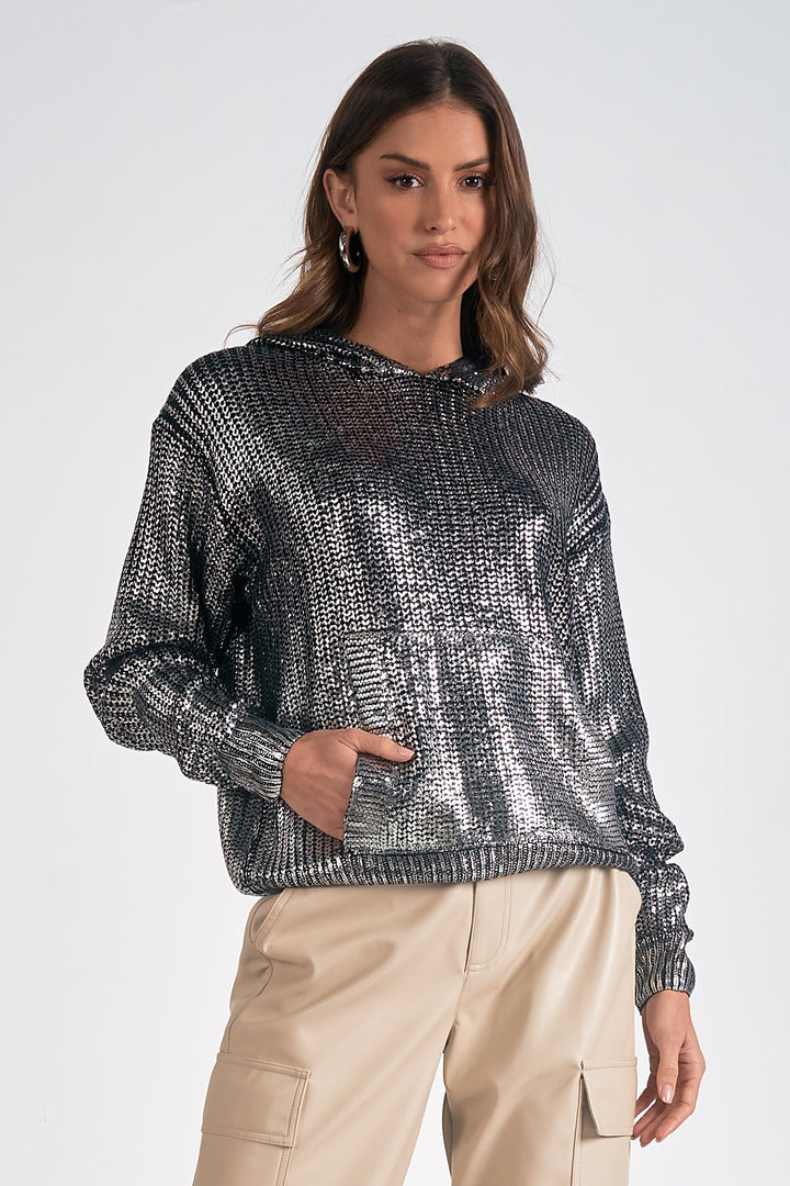 Metallic Hooded Sweater