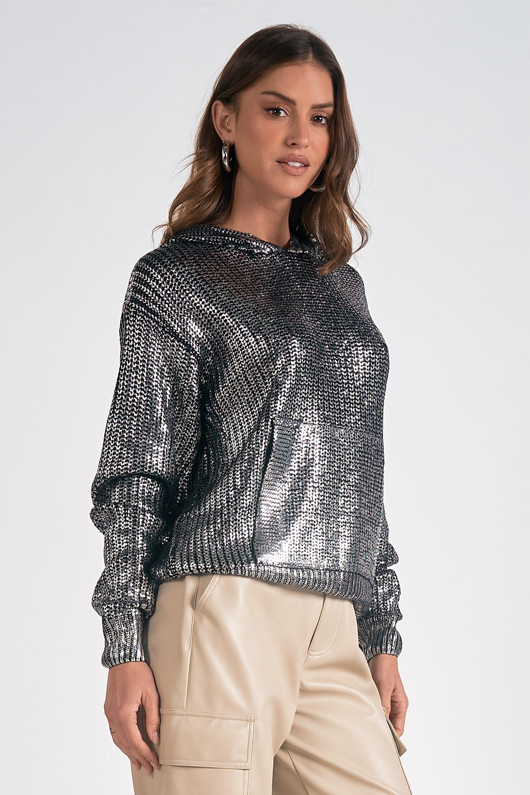 Metallic Hooded Sweater