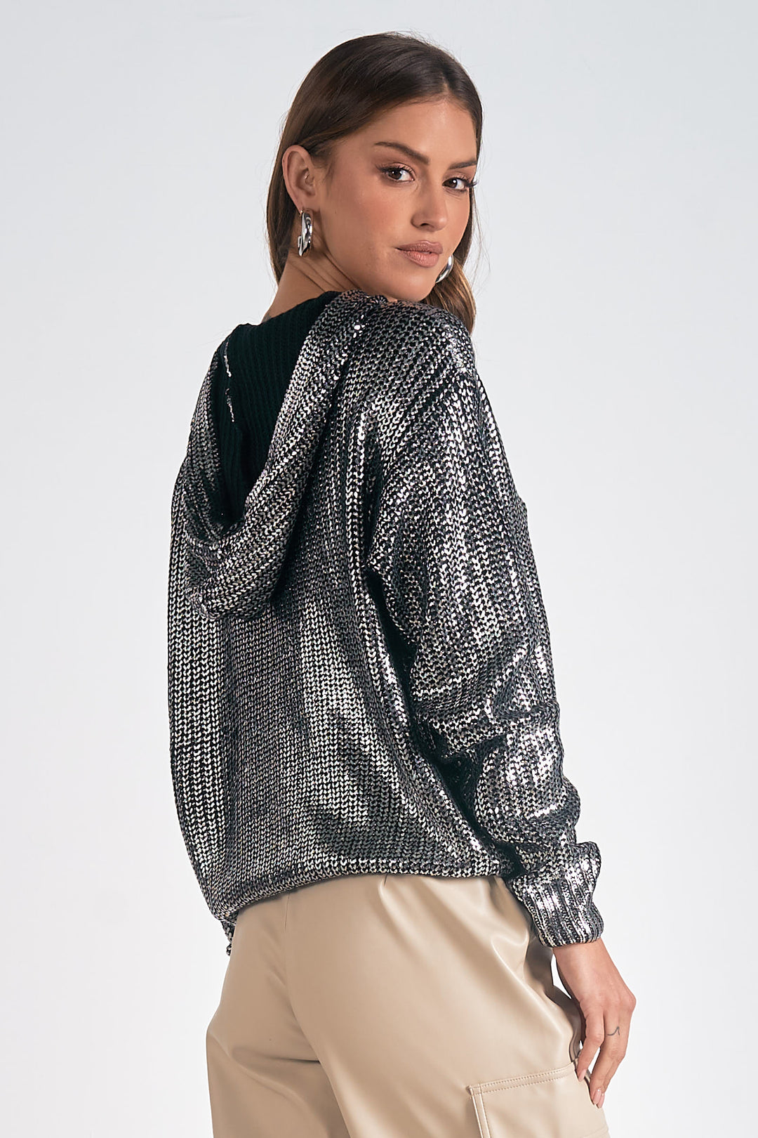 Metallic Hooded Sweater