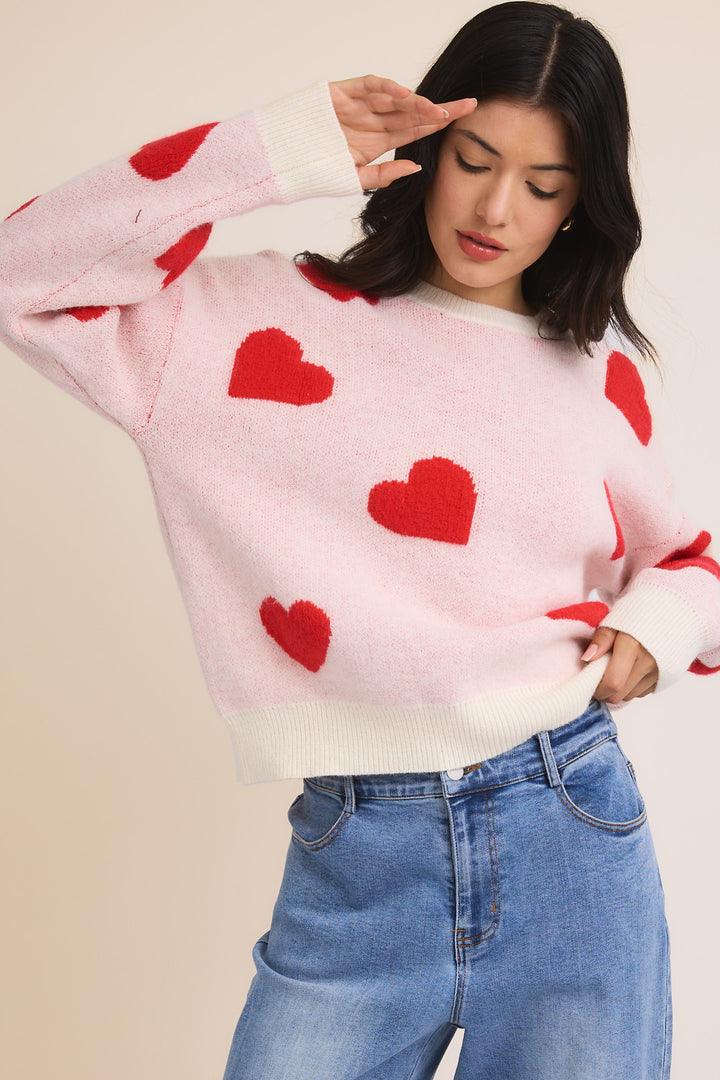 Round Neck Heart Sweater