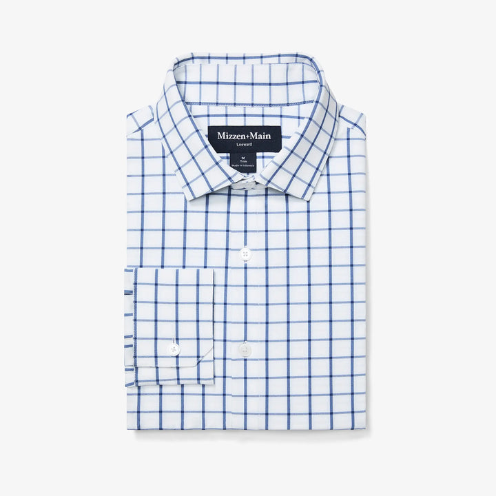 Leeward Dress Shirt - White Navy Windowpane