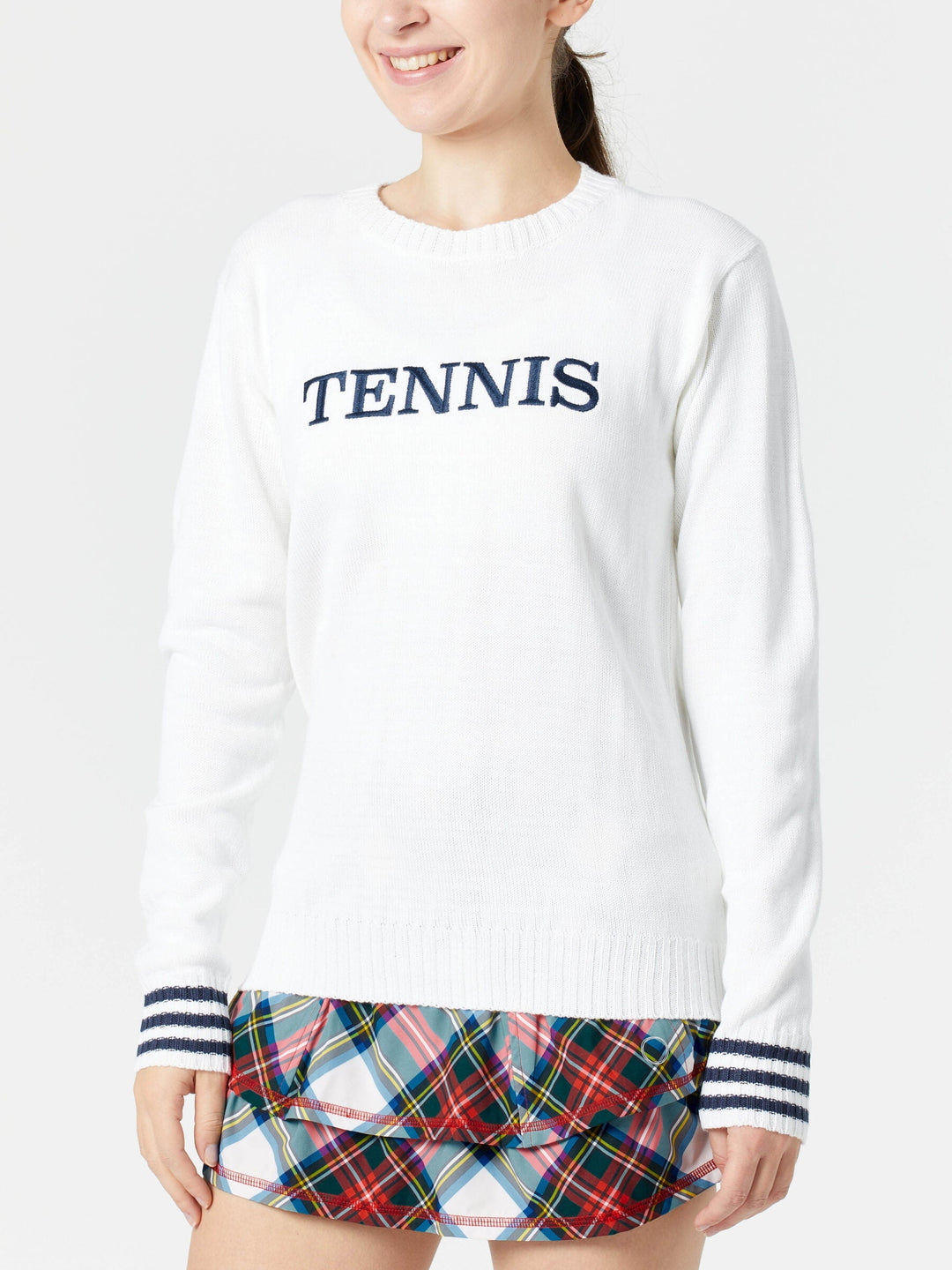 TheBubble White Navy Tennis Sweater