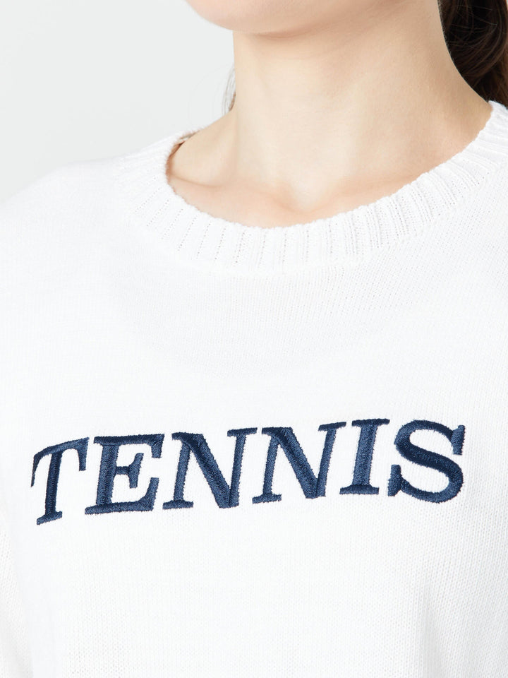 TheBubble White Navy Tennis Sweater