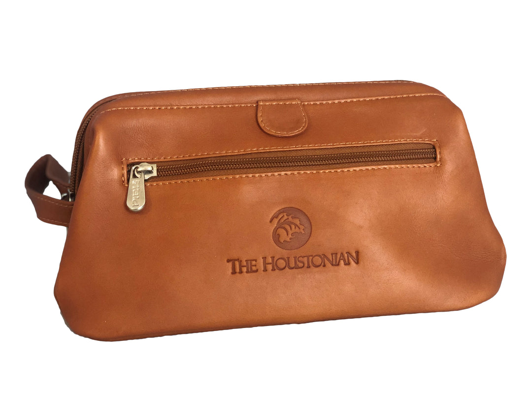 Leather Houstonian Deluxe Top Frame Travel Toiletry Kit