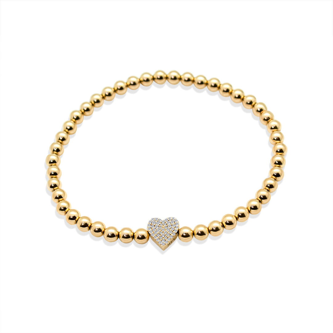 Gold Bead with Diamond Heart Bracelet