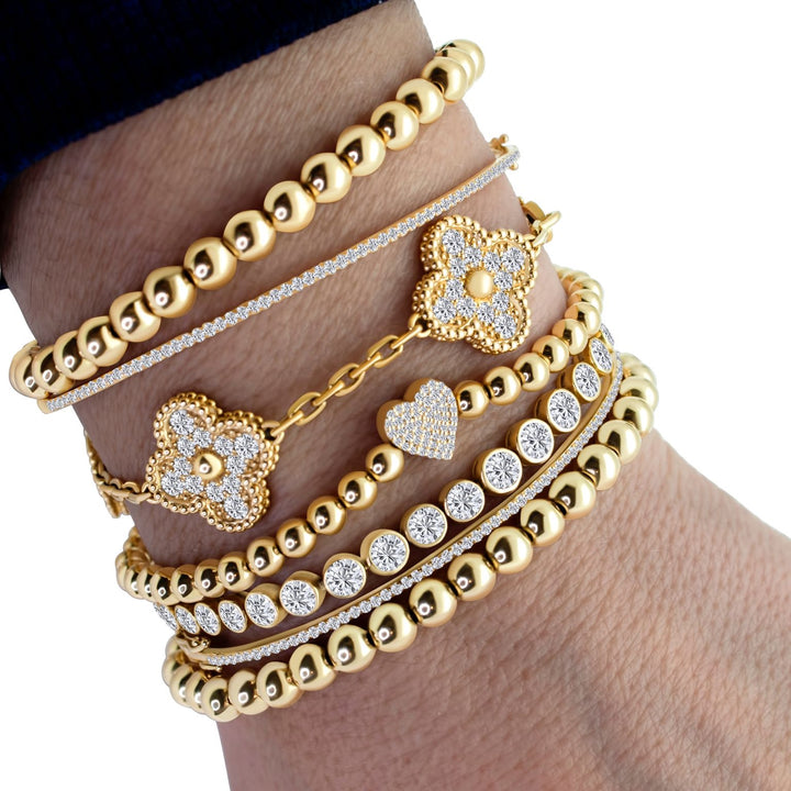 Gold Bead with Diamond Heart Bracelet